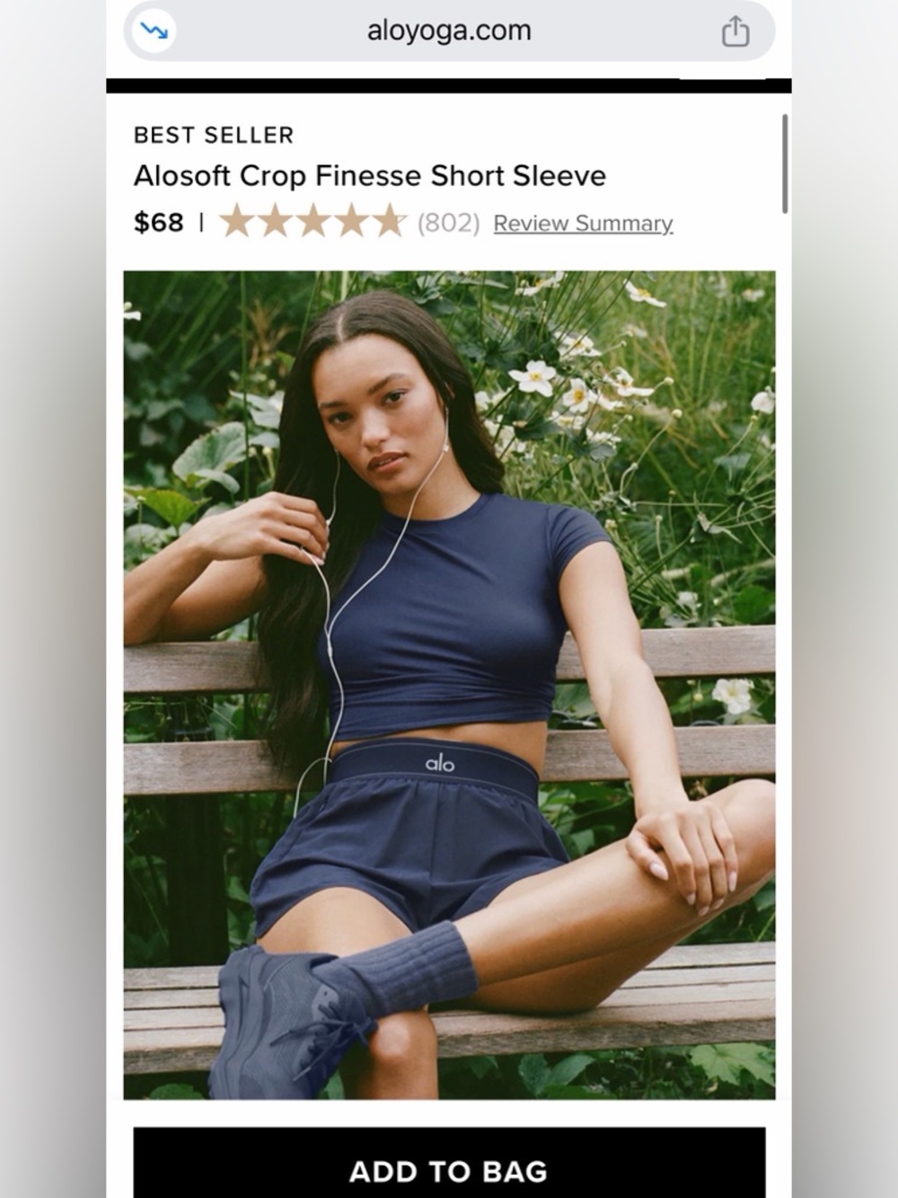 Alosoft Crop Finesse Short Sleeve - Navy - Small